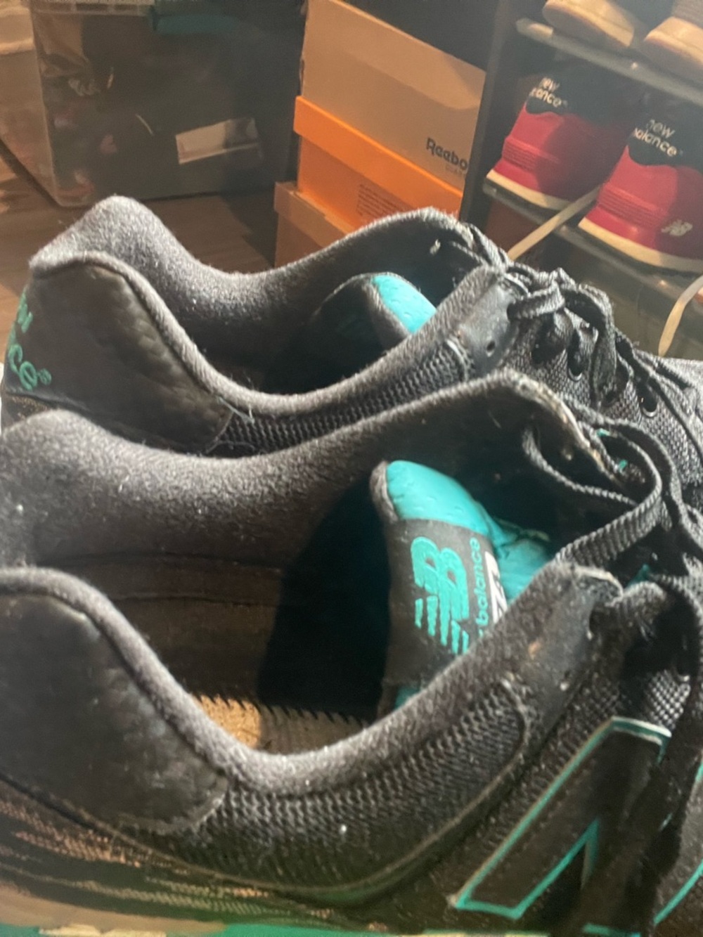 New Balance Men’s Black Sneakers with Teal Accents - Picture 3 of 6